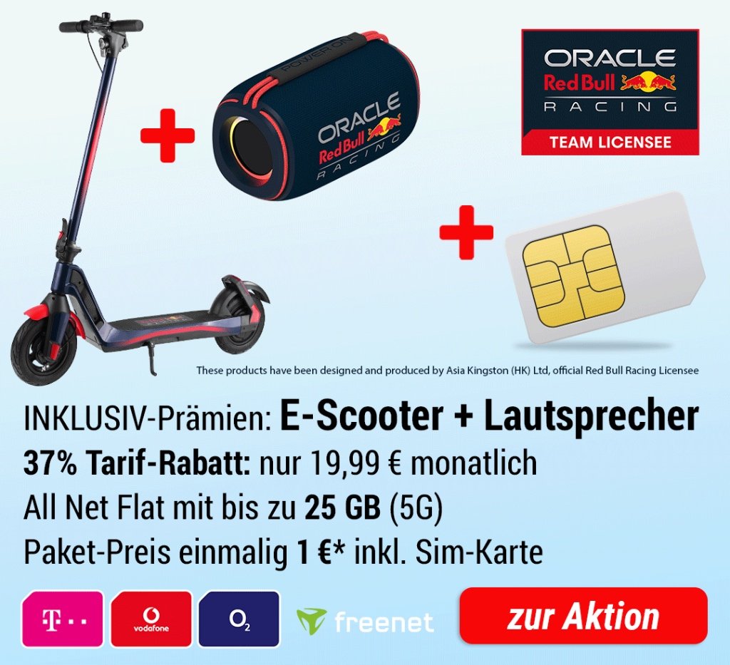 INKLUSIV-Prämien: E-Scooter + Lautsprecher Oracle Red Bull Racing + 25 GB 5G